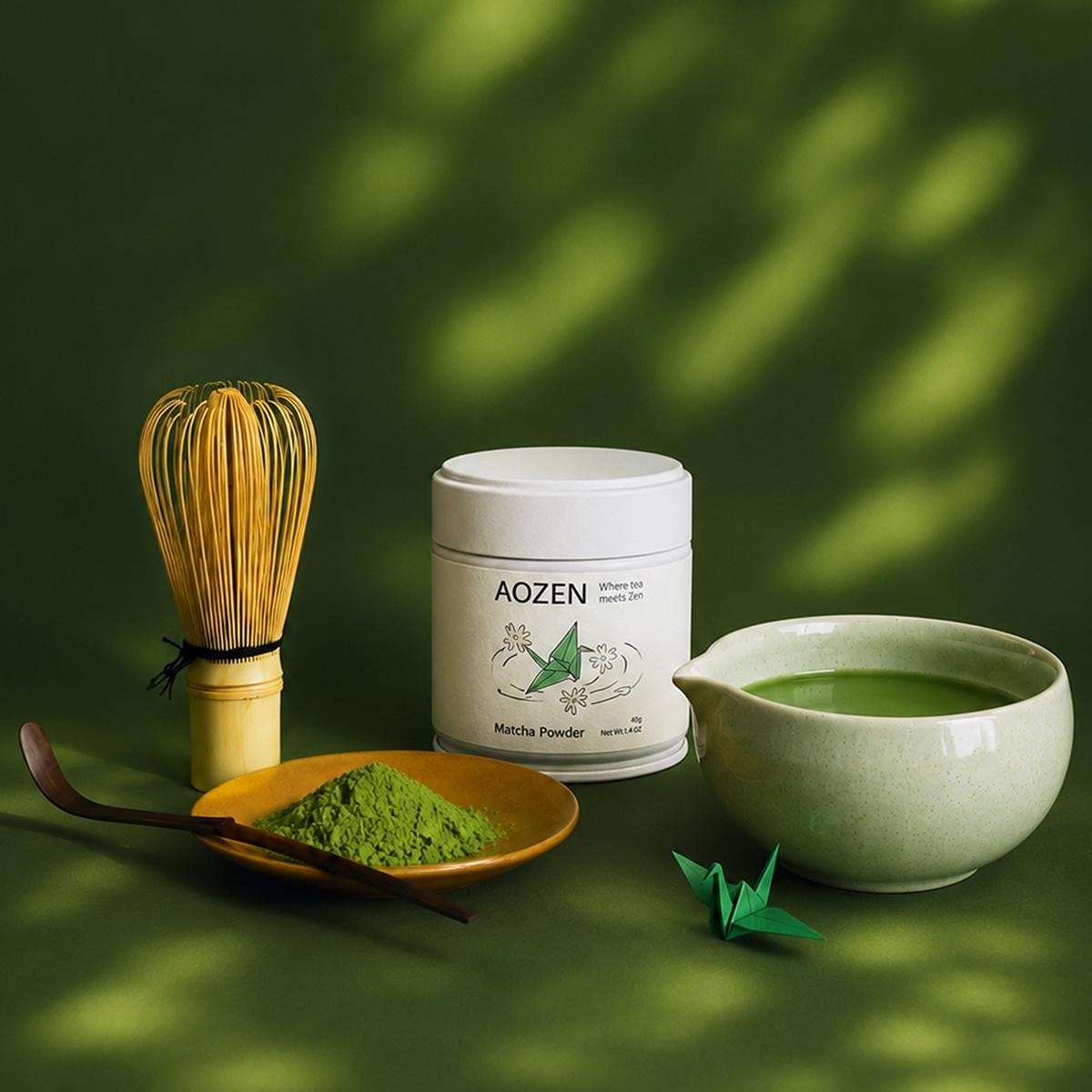 Matcha Powder 1.41 oz+ Chasen Bamboo Tea Whisk 【Japanese Matcha Whisking Set】【DIY Matcha Latte Essential】