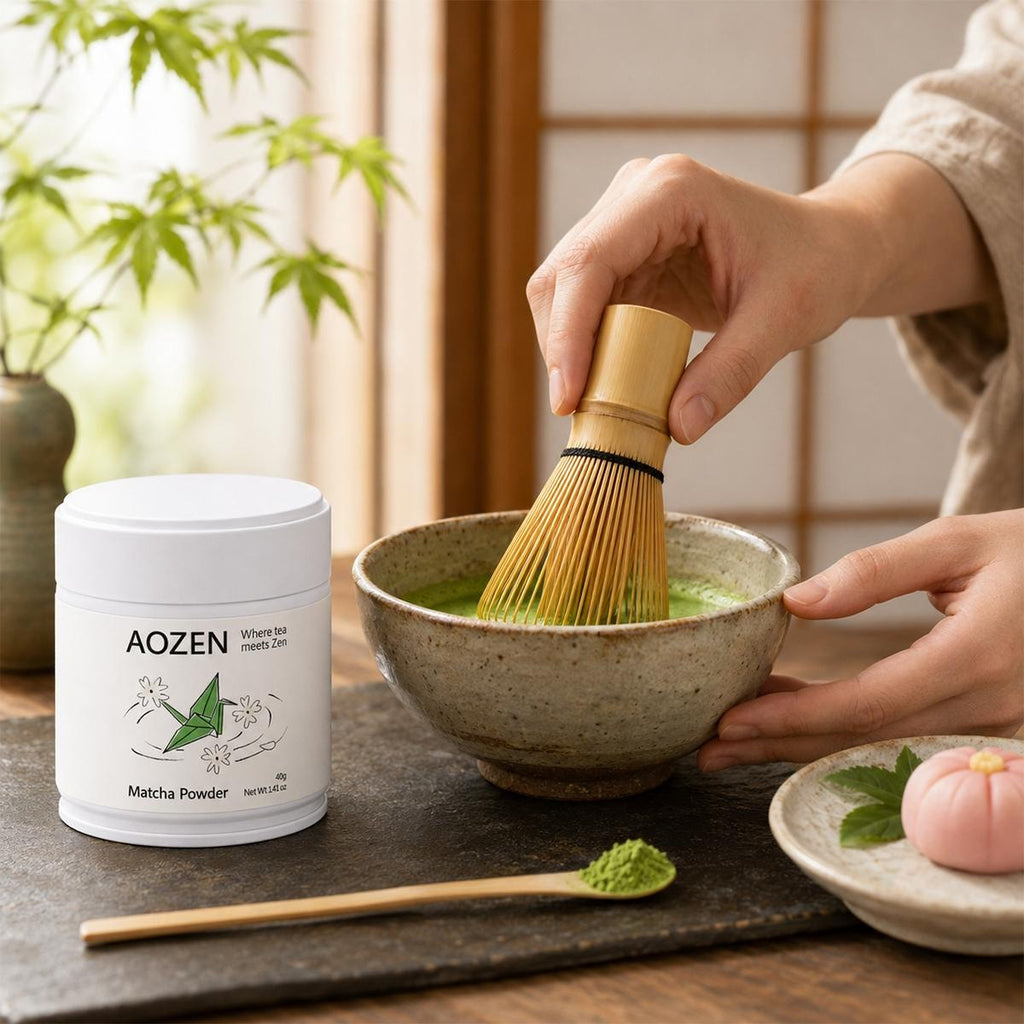 Matcha Powder 1.41 oz+ Chasen Bamboo Tea Whisk 【Japanese Matcha Whisking Set】【DIY Matcha Latte Essential】