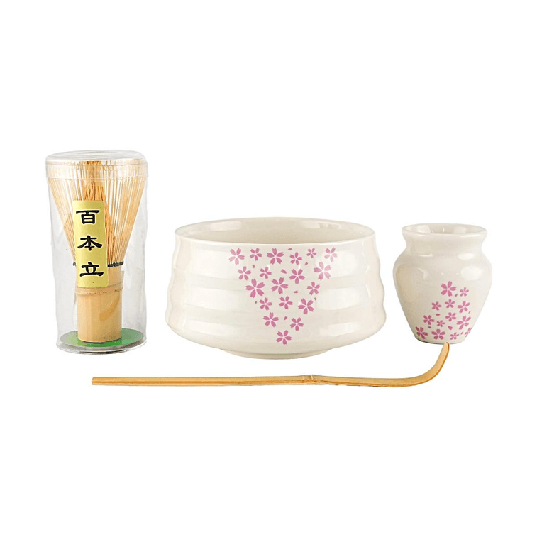 【Japanese Matcha Whisking Set】Matcha Whisk Set Sakura Pink Includes Bowl Whisk and Scoop 1 pcs + Matcha Powder 1.41 oz Zero Sugar No Additives