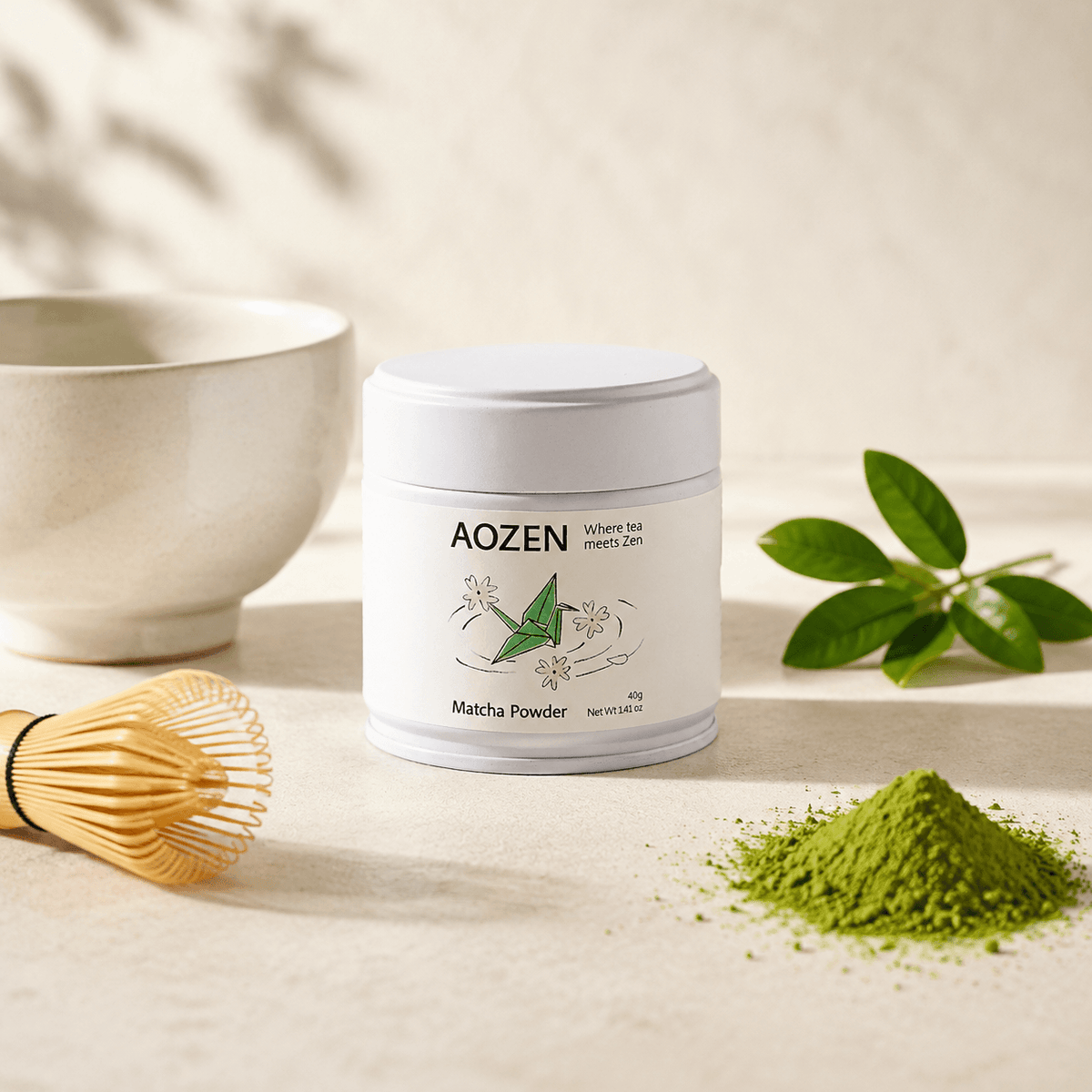 Matcha Whisk Set with Spout, Includes Bowl Whisk and Scoop 1 pcs + Matcha Powder 1.41 oz*1 Pcs【100% Pure, Zero Sugar, No Additives】【Clean Label】【Ideal for Matcha Lattes, Baking & Smoothies】