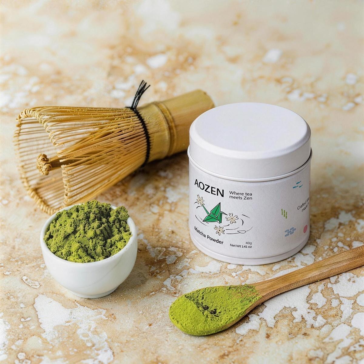 Matcha Powder 1.41 oz+ Chasen Bamboo Tea Whisk 【Japanese Matcha Whisking Set】【DIY Matcha Latte Essential】