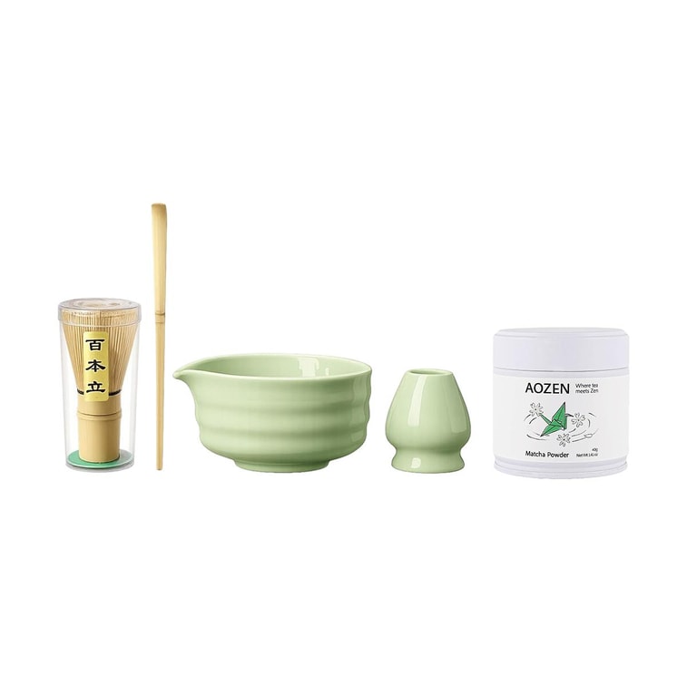 Matcha Whisk Set with Spout, Includes Bowl Whisk and Scoop 1 pcs + Matcha Powder 1.41 oz*1 Pcs【100% Pure, Zero Sugar, No Additives】【Clean Label】【Ideal for Matcha Lattes, Baking & Smoothies】